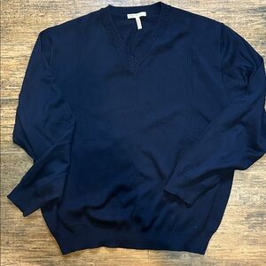 Enzo Mantivani Italian  Dark Blue V-Neck Sweater